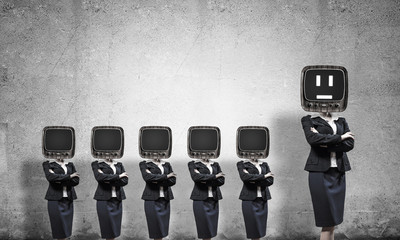 Business women with old TV instead of head.