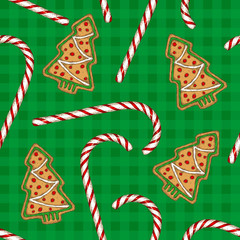 Seamless Pattern. Candy Cane and Gingerbread