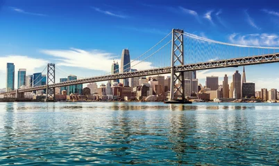 Foto op Aluminium Downtown San Francisco and Oakland Bay Bridge on sunny day   © NAN