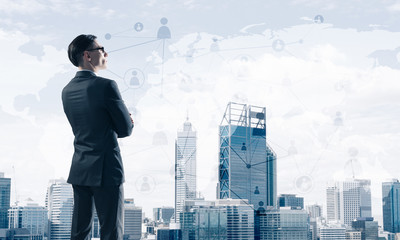 Concept of business success and control with confident boss agai