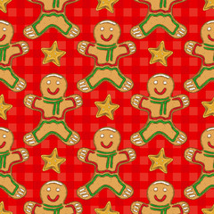 Seamless Pattern with Gingerbread Man and Star