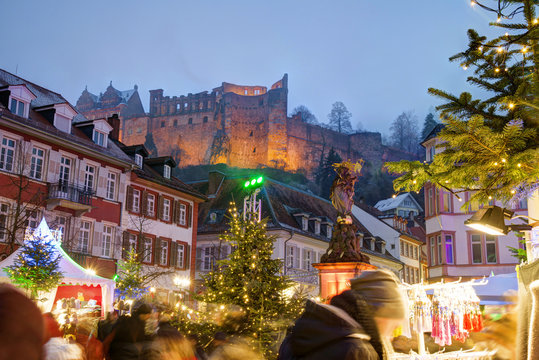 Heidelberg, Geramany. Famous Christmas Market and Castle.