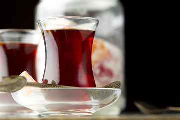 Traditional turkish tea close up