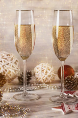 Champagne glasses on white background, new year, christmas