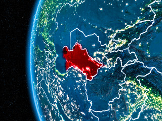 Turkmenistan on Earth at night