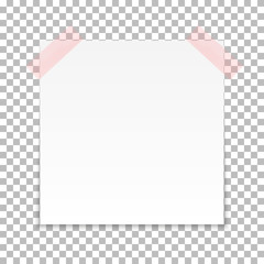 White sheet of note paper with adhesive tape on a transparent background. Vector illustration
