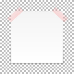 White sheet of note paper with adhesive tape on a transparent background. Vector illustration