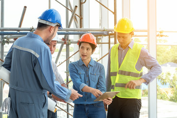 engineering construction teamwork concept : professional engineer work industrial project site