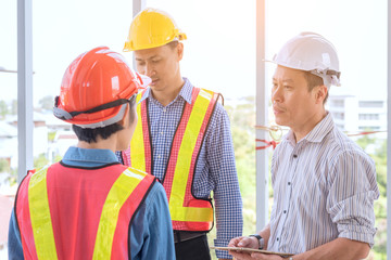 engineering construction teamwork concept : professional engineer work industrial project site