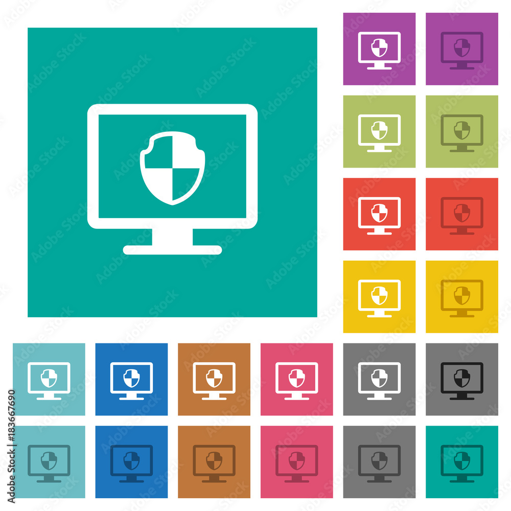 Poster computer security square flat multi colored icons