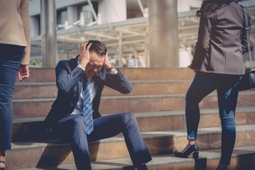 business failure concept : businessman stressed sitting ,problem life balance