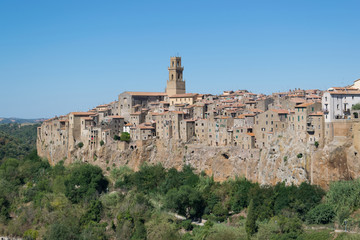 Fototapeta premium Pitigliano medieval village on tuff rocky hill, Italy