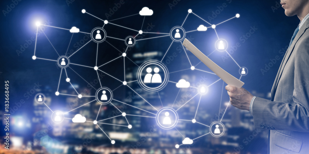 Poster concept of modern business networking that connect and cooperate