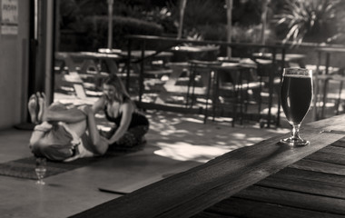 Black and white beer yoga in San Diego,CA