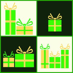 Vector illustration of various presents for Christmas. Gifts wrapped in green paper card.