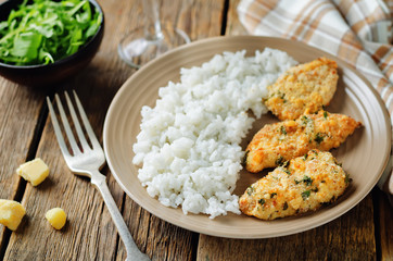 Baked Parmesan Parsley Crusted Chicken with rice