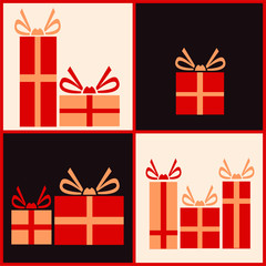 Vector illustration of various presents for Christmas. Gifts wrapped in red paper card.