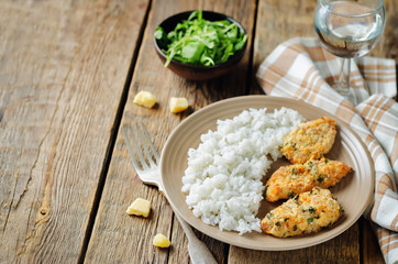 Baked Parmesan Parsley Crusted Chicken with rice