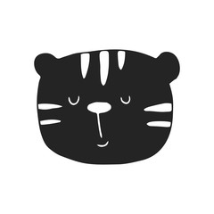 Cute hand drawn nursery poster with tiger in scandinavian style. Vector illustration