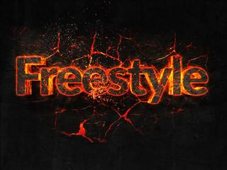 Freestyle Fire text flame burning hot lava explosion background.