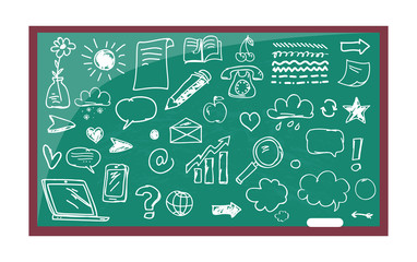 Blackboard with Drawn Images Vector Illustration