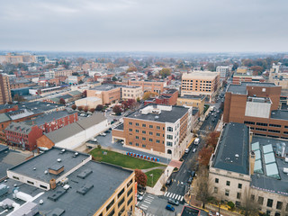 Fototapeta na wymiar Aerial of Downtown Lancaster, Pennsylvania areound the Central Markets
