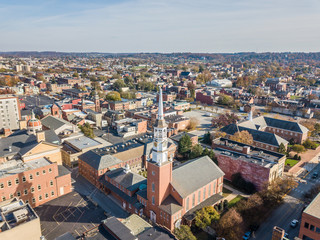 Fototapeta na wymiar Aerial of Downtown York, Pennsylvania next to the Historic District in Royal Square