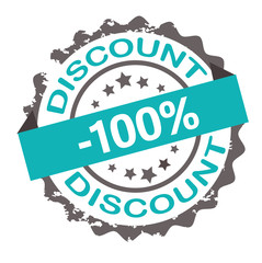 Discount 100 % blue grunge stamp.Sign. Seal.