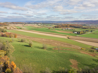 Fototapeta na wymiar Aerial of Farmland Surrounding Shippensburg, Pennsylvania during late Fall