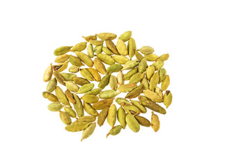 green cardamom pods on white background