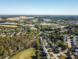 Aerial of New Freedom and surrounding Farmland in Southern Pennsylvania during Fall
