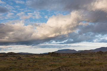 Travel to Iceland in the July. Summer volcanic tundra
