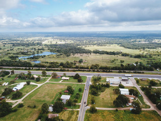Fototapeta na wymiar Aerial of the Small Rural Town of Sommerville, Texas Next in Between Houston, and Austin