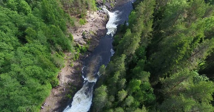 The rapids on the Kivach waterfall, the river Suna. Top view. Karelia, Russia