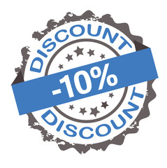 Discount 10% blue grunge stamp.Sign. Seal.
