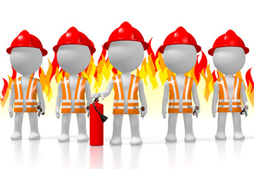Fototapeta premium 3D firemen, flames in background
