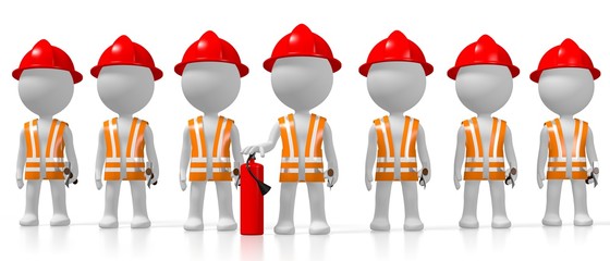 3D firemen, white background
