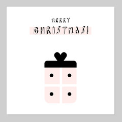 Merry Christmas present gift box isolated on white. Cute xmas holiday background for postcards, invitations, greeting cards, banners, posters, etc. Made in vector
