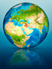 Iraq on Earth on reflective surface
