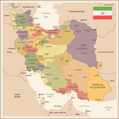 Iran - vintage map and flag - Detailed Vector Illustration