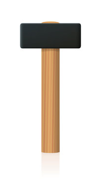 Sledgehammer with large metal head - upright standing basic hand tool with wooden handle - isolated vector illustration on white background.