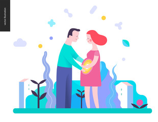 Reproduction - a couple expecting baby on the landscape background