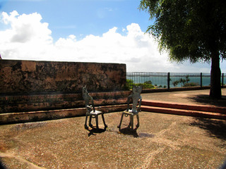 Two metal chairs in a park of San Juan Puerto Rico