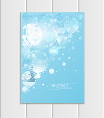 Brochure A5 or A4 format design Christmas template, abstract circles, winter landscape New Year 2018