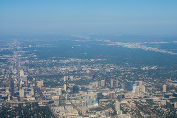 Metropolis Area of Houston, Texas Suburbs from Above in an Airplane