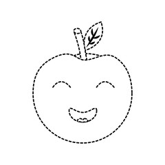 apple happy fruit kawaii icon image vector illustration design  black dotted line