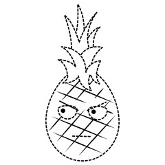 pinapple happy bliss fruit kawaii icon image vector illustration design  black dotted line