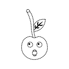 cherry yelling talking fruit kawaii icon image vector illustration design  black dotted line