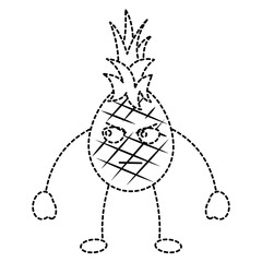 pinapple happy bliss fruit kawaii icon image vector illustration design  black dotted line