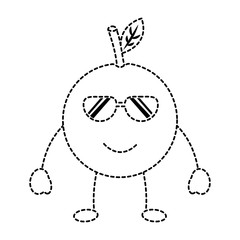 orange wearing sunglasses happy fruit kawaii icon image vector illustration design  black dotted line